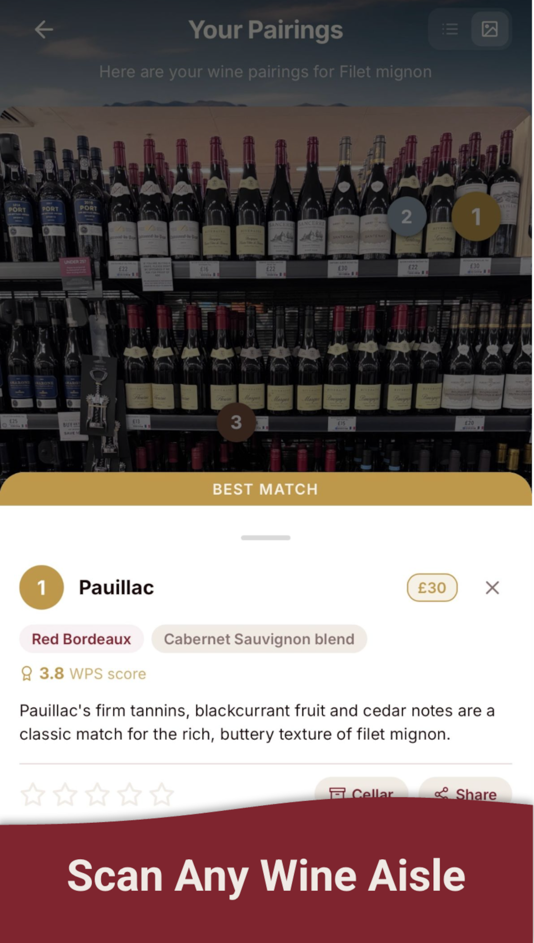 Scan any wine aisle — wine shelf pairing recommendations